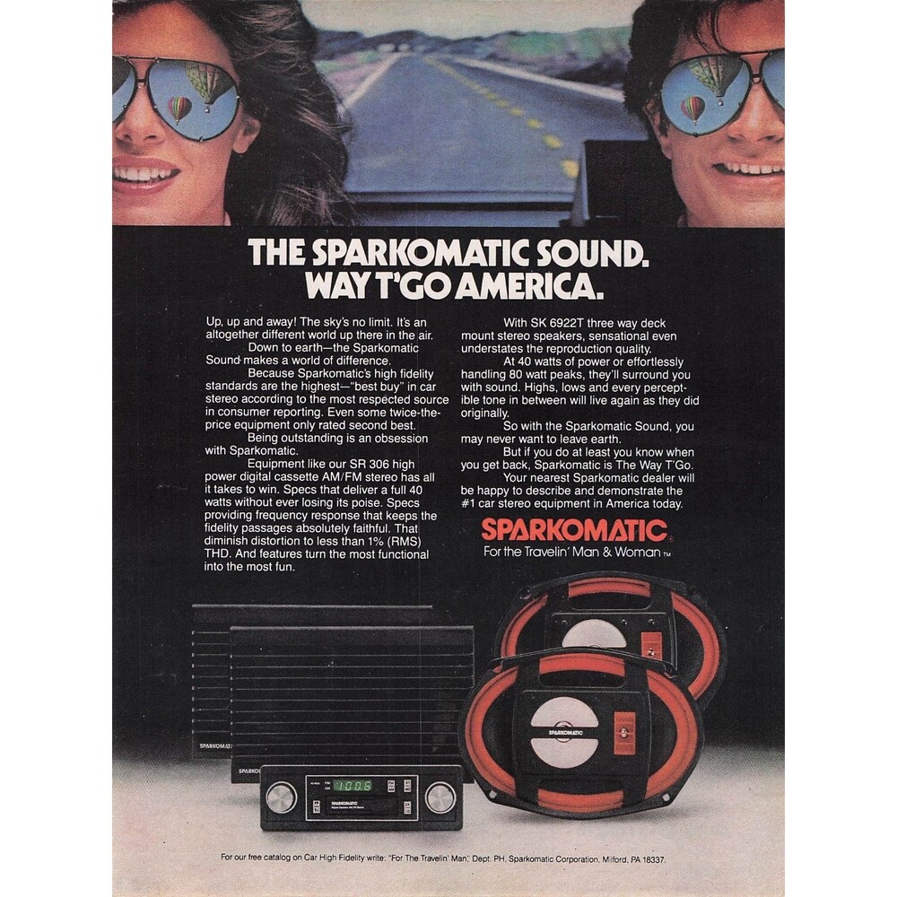 Vintage Sparkomatic Car Stereo Speakers Print Ad Travelin Wall home Decor Art